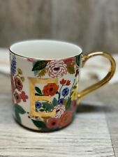 Rifle Paper Co. Anthropologie Mug, monogram initial E, floral picture