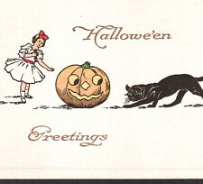 Halloween Greetings Black Panther Cat Girl Pumpkin JOL Gibson Art GA23 PostCard picture