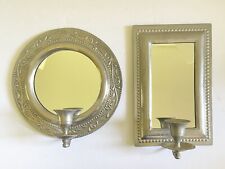 Vintage Pair Wall Square Round Candle Sconce Mirrors Metal India picture