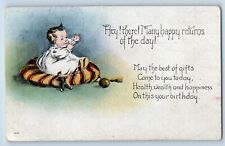 Springfield Vermont VT Postcard Happy Returns Baby Toddler With Toy 1919 Antique picture