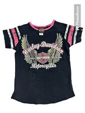 Harley Davison Tshirt Girls Size 7/8 Black Pink Short Sleeve Motorcycles Glitter picture