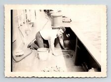 Wd3  Original Photo Korean War 1950's Sailor cleaning deck 145a picture