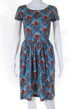 Oscar de la Renta Womens Back Zip Abstract Printed A Line Dress Blue Red Size 0 picture