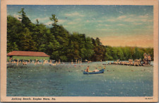 1931 Eagles Mere Pennsylvania Bathing Beach Blue Canoe Swimmers Diving Board PA picture