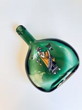 Unique Hand Painted Folk Art Green/emerald Glass Bottle picture