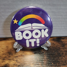 “Book It” Pinback Button  1985 Pizza Hut Pin - Vintage Purple picture