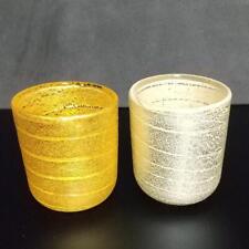Sake cup Guinomi Toshichi Iwata Gold And Silver Glass Cold  Set 1 Vintage picture
