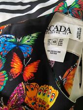 ESCADA VINTAGE SILK BLOUSE SHORT SLEEVE FLORAL BUTTERFLY PRINT 42 12-14 GERMANY picture