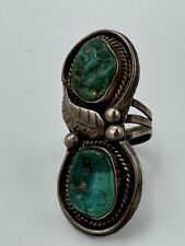 Vintage Native American Sterling Silver Turquoise Gem Long Ring picture
