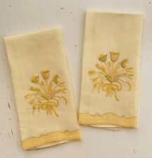 2 Constance Leiter Vintage Yellow Finger Tip Towels Madeira Embroidered XX550 picture