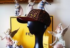 Fendi FF Monster Eyes Monogram Jacquard Baseball Cap Hat Leather Trim in Brown~ picture