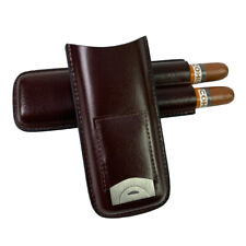 Portable Durable Leather Case Holder 2 Tube Travel Black Cigar Humidor Scissors picture