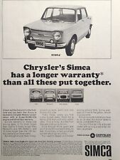 Chrysler Simca 4-Door Compact Sedan Longer Warranty Vintage Print Ad 1966 picture