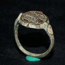 Genuine Ancient Medieval Bronze Ring with Engraved Bezel Ca. 14th Century picture