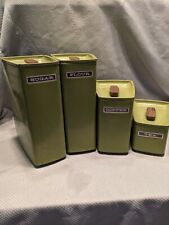 Vintage Fashion Manor Canisters Sugar Coffee Tea Flour Avocado Green Blunt Wedge picture