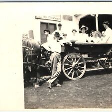 c1910s Men Women in Wood Wagon RPPC Tobacco Shop Real Photo Cigar Red Tag A125 picture