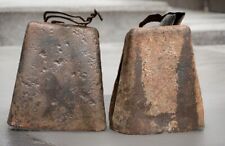 2 Antique Vintage Bell Rustic Hand Forged Aged Patina  Barbed Wire picture