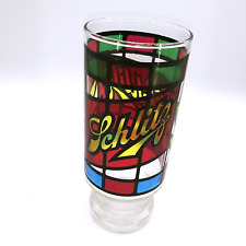 Vintage 1970s Schlitz Stain Glass look 14 oz beer Glass multi colored picture