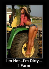 SEXY HOT FARM GIRL ON TRACTOR BEER FRIDGE LOCKER TOOL BOX MAGNET picture
