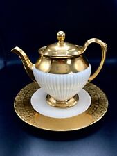 3Pc Royal Winston Grimwades Art Deco 22k Gold Teapot & Superior Gold Rim Plate picture
