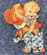 Vintage Valentine Card Boy Dog Gingham Im A Buckaroo Meant You Cowboy Hat Chaps picture