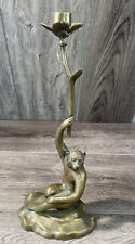 Rare Mid 20th Century Vintage Brass Bear Candle Holder 12 inch tall picture