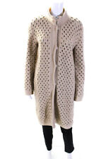 M Missoni Womens Wool Open Knit Mock Neck Snap Front Cardigan Beige Size S picture