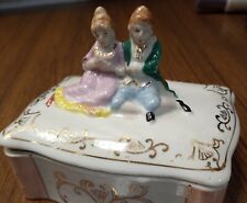 Vintage Porcelain Trinket Box Victorian Courting Couple VGUC  picture