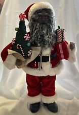 New African American Santa Claus figurine 18” Holding Gifts And Christmas Tree picture