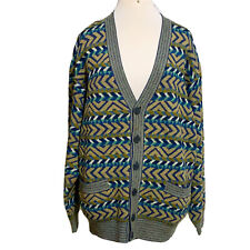 MISSONI SPORT CARDIGAN CHECK BLUE SIZE XL V NECK WOOL MADE IN ITALY picture