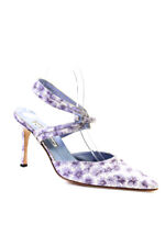 Manolo Blahnik Womens Pointed Floral Ankle Strap High Heels Lavender Size 40 10 picture