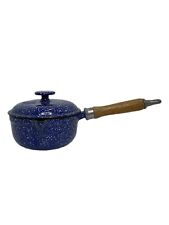 Vintage L.L. Bean Blue w/ White speckled Enamel Cooking camp Pot Lid Rustic picture