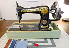 1925 SINGER 15 K Sphinx  Sewing Machine w/Hand Crank - SERVICED - Leather Denim picture