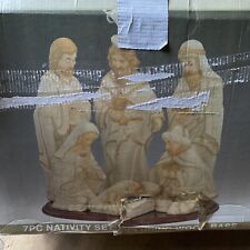 Nativity Set With Wood Base 7 PIECE VINTAGE NEW BOX CHRISTMAS Crown Accents #49 picture