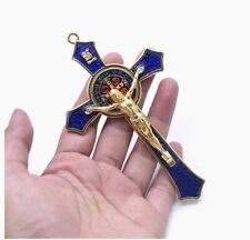 Blessed Metal Hand Hold Cross Crucifix Jesus Holy Religious Carved Christ Blue picture