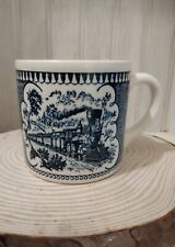 Vintage Currier and Ives Blue & White Train Mug, Quantity of 1 picture
