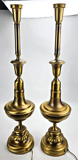 Pair of MCM Hollywood Regency 34” Brass Torchiere Table Lamps 3 Way picture