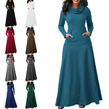 Womens Casual Pocket Maxi Dress Ladies Long Sleeve High Neck Pullover Dresses picture