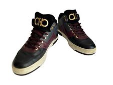 Salvatore Ferragamo Mens 9.5 US Hi-Top Sneakers Leather Shoes Black Burgundy picture