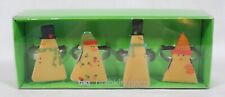 RARE VINTAGE NORDSTROM'S TAG SET OF 4 ASST. ENAMELED SNOWMEN NAPKIN RINGS IN BOX picture