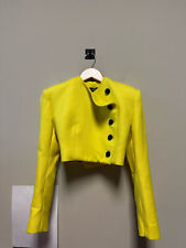 Dolce & Gabbana Size 38 Neon Yellow Silk & Wool black buttons Crop Blazer picture