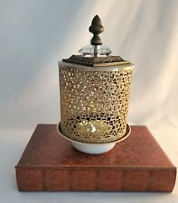 Vintage Brass Pewter Candle Holder W/ Incense Resin Burning Bowl picture