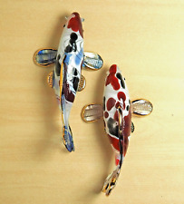 2 pcs. CARP Koi Fish figurine handmade blown art glass gold trim 2.65