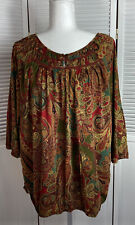 Lauren Ralph Lauren Women's Paisley Knit Smock Top Plus size 3X Gold Red Green picture
