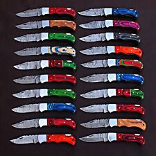 LOT OF 20 CUSTOM HANDMADE DAMASCUS STEEL HUNTING FOLDING KNIFE W/Sheath 558 picture