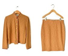 St John Collection Marie Gray Santana Knit Sweater Skirt Suit Set 8 Gold Button picture