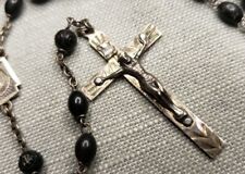 Vintage Rosary High Quality Sterling Silver Black Beads Christian H47 picture