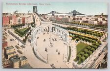 Manhattan Bridge Approach Horses Street Cars New York NY 1916 Antique Postcard picture