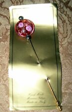 Vintage Murano Glass Hand Made Hatpin ~  New on Card Made in Italy RED/PINK/GOLD picture