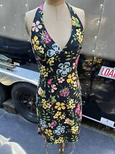 MOSCHINO Dress Women's US Small  FLORAL HALTER V-NECK Empire Waist Black picture
